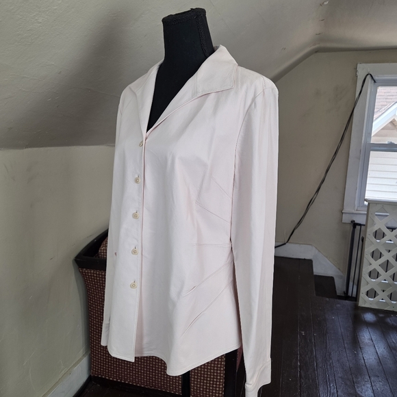 Lafayette 148 New York Blush Pink 100% Lambskin Leather Jacket Blazer Size 14 - Picture 3 of 16